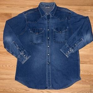 Vintage Carhartt Denim Shirt Men’s 17 1/2 x 35 Pearl Snap Distressed S02